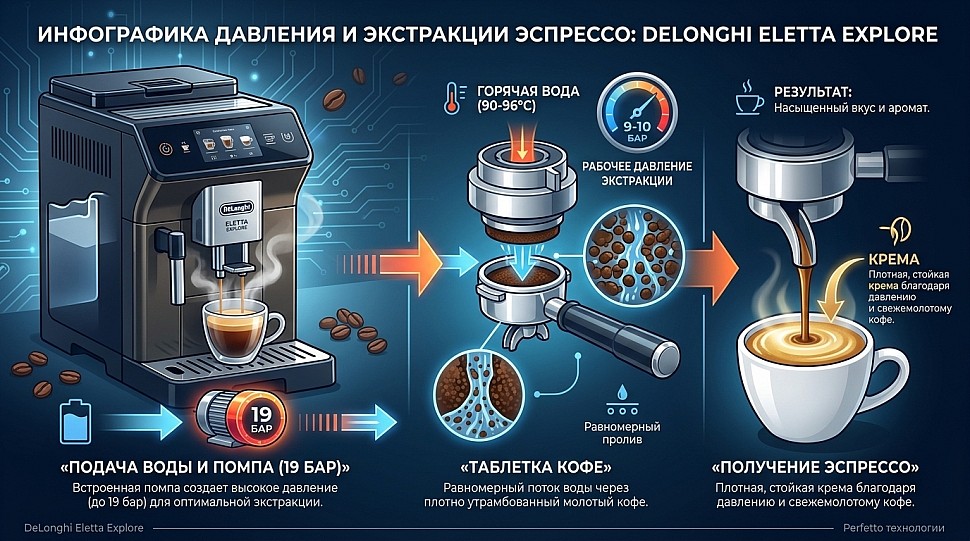 схема экстракции эспрессо при 19 бар