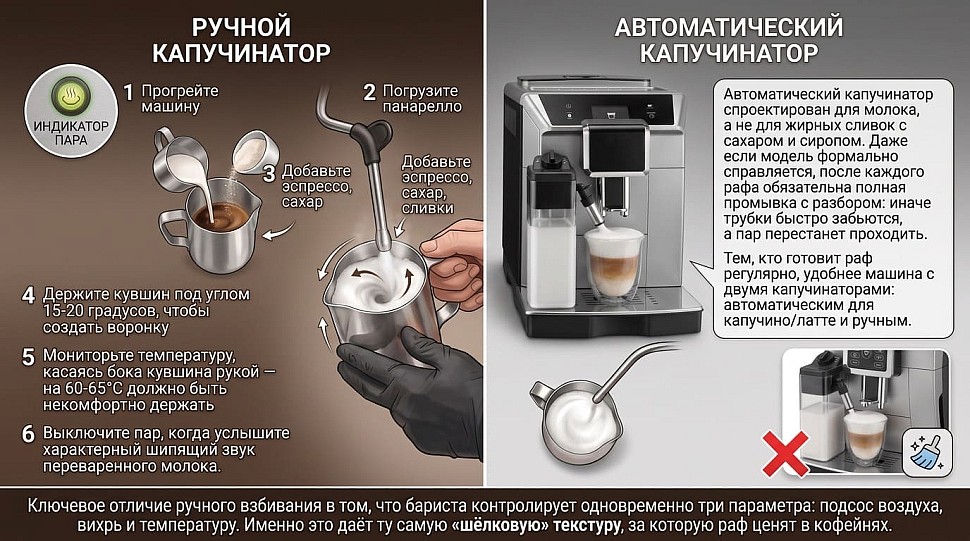 Ручной и автоматический капучинатор кофемашины для взбивания сливок